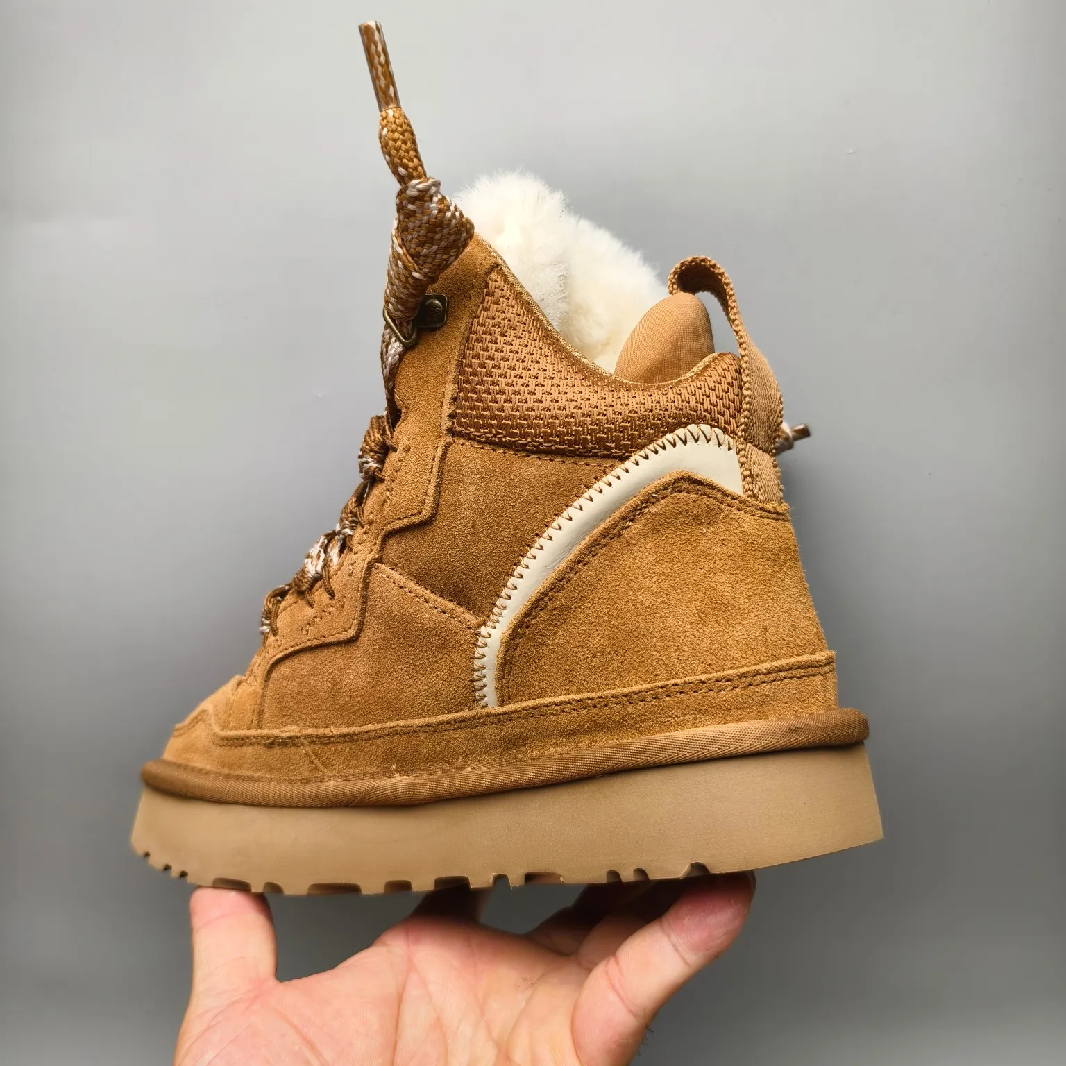 💰640 UGG sheepskin all-in-one snow boots 5390 wide lace breathable mesh casual boots Color: Maroon Black Sand Size: 35-41